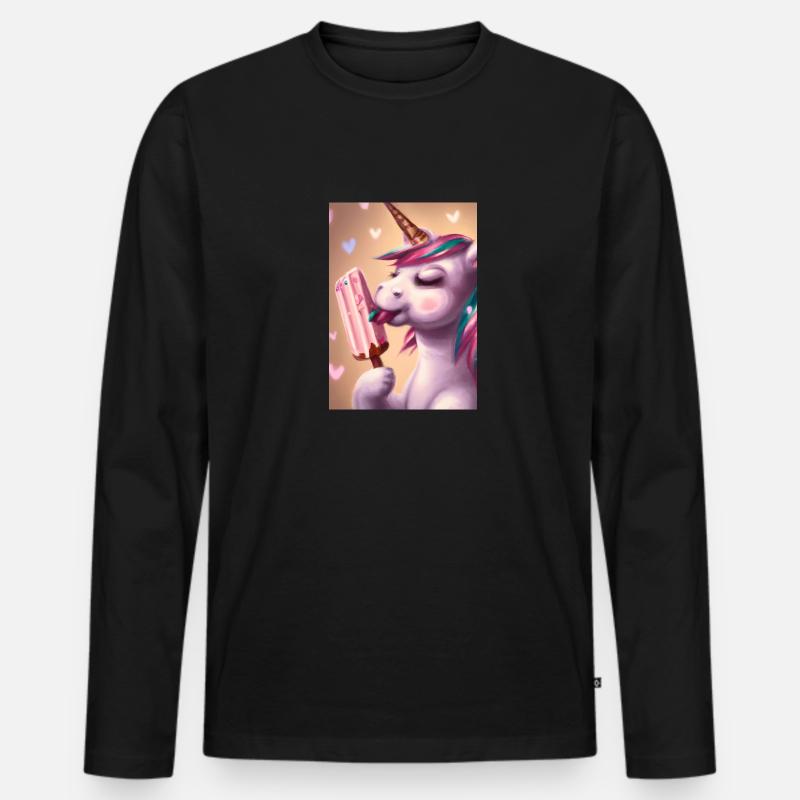 Eiscreme Einhorn - Männer Premium Bio Langarmshirt - Schwarz