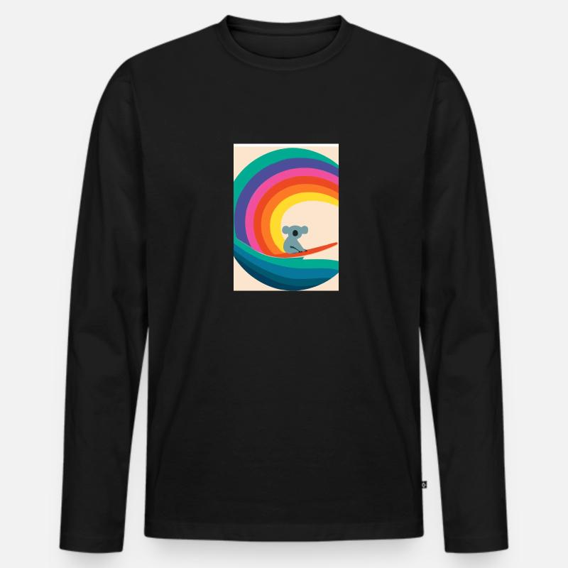 Surfender Regenbogen-Koala - Männer Premium Bio Langarmshirt - Schwarz