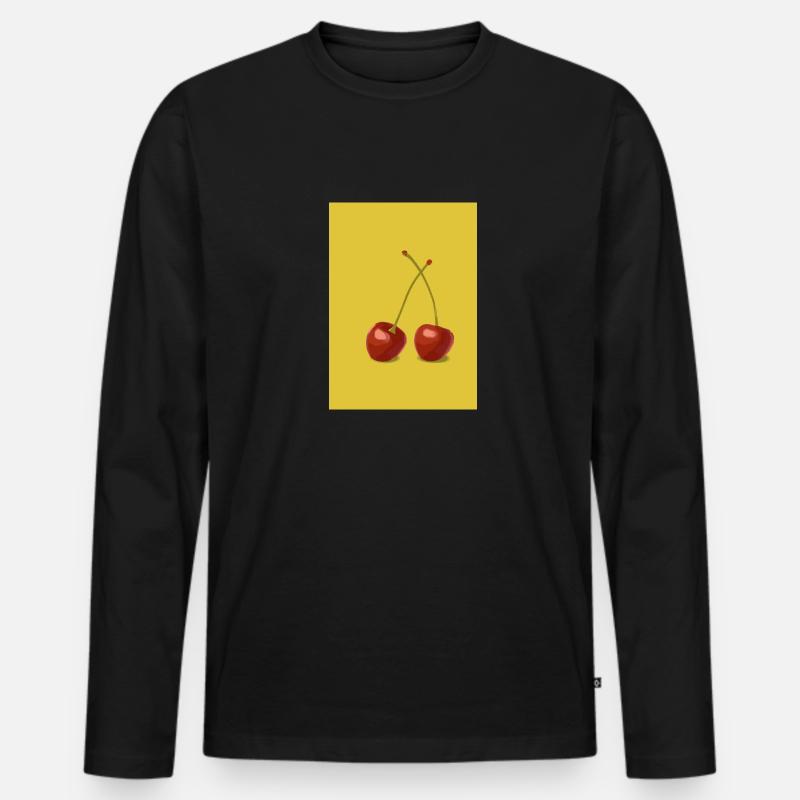 Zwei Kirschen - Männer Premium Bio Langarmshirt - Schwarz