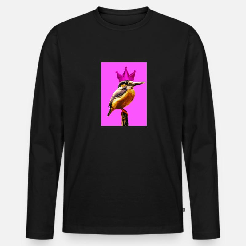 Vogel mit Krone - Männer Premium Bio Langarmshirt - Schwarz
