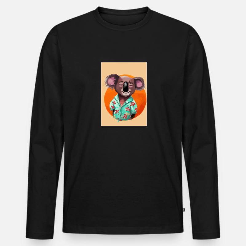 Koala mit Hawaii-Hemd - Männer Premium Bio Langarmshirt - Schwarz