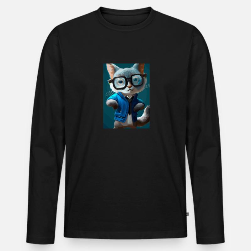 Nerd-Katze - Männer Premium Bio Langarmshirt - Schwarz