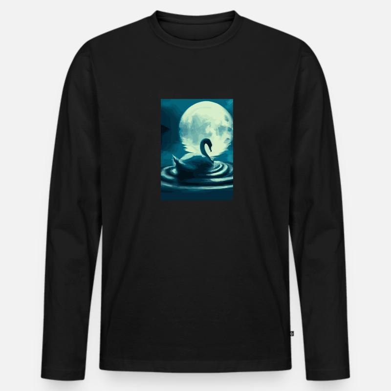 Schwan im Vollmond - Männer Premium Bio Langarmshirt - Schwarz