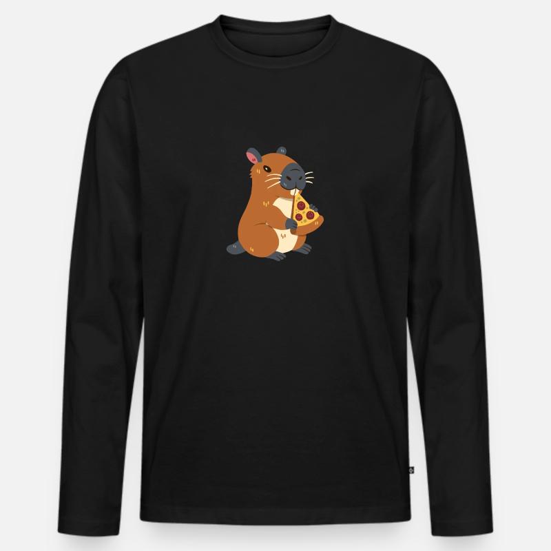 Capybara mit Pizza - Männer Premium Bio Langarmshirt - Schwarz