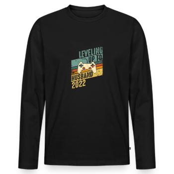 Niveau jusqu’à Mari 2022 Mariage Fiançailles JGA - T-shirt manches longues Premium bio Homme - noir - Devant - Nico (187cm)