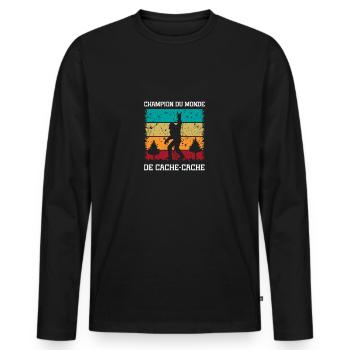 champion du monde de cache-cache - T-shirt manches longues Premium bio Homme - noir - Devant - Nico (187cm)