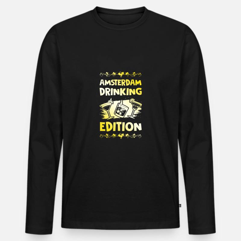 Amsterdam Drinking Spruch - Männer Premium Bio Langarmshirt - Schwarz