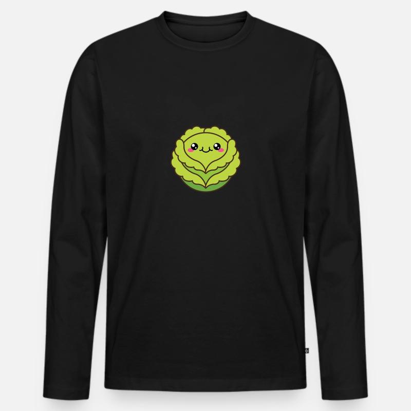 Niedlicher Kohl oder Salatkopf - Männer Premium Bio Langarmshirt - Schwarz