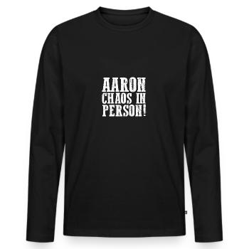 Prénom Aaron - T-shirt manches longues Premium bio Homme - noir - Devant - Nico (187cm)