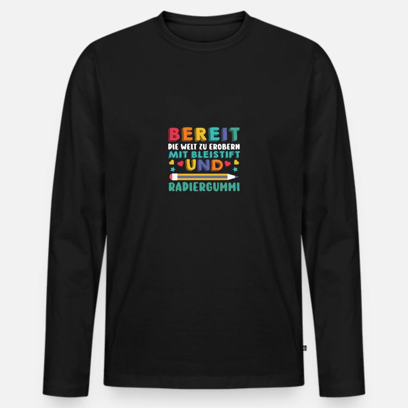 Erste Klasse Grundschule Schulbeginn Geschenk - Männer Premium Bio Langarmshirt - Schwarz