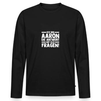 Prénom Aaron - T-shirt manches longues Premium bio Homme - noir - Devant - Nico (187cm)