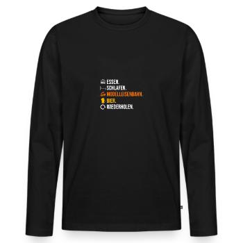 Eisenbahn Bier Dampflok Eisenbahner Modelleisenbah - Männer Premium Bio Langarmshirt - Schwarz - Vorne - Nico (187cm)