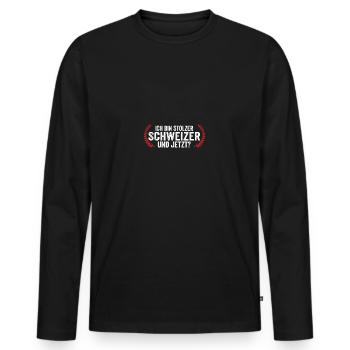 Schweizer Schweiz - Männer Premium Bio Langarmshirt - Schwarz - Vorne - Nico (187cm)