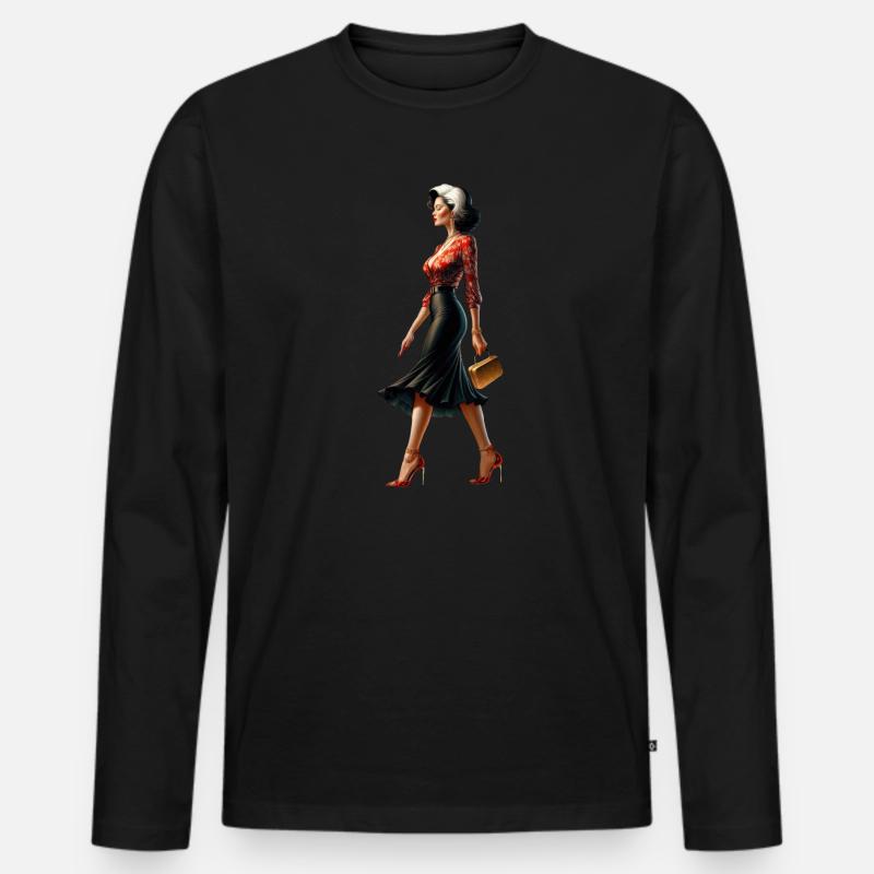 Retro-Chic-Eleganz - Männer Premium Bio Langarmshirt - Schwarz