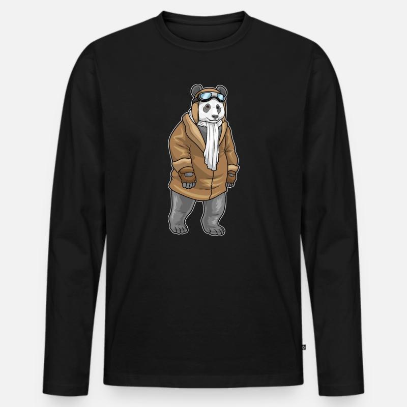 Panda Pilot Pilotenmütze - Männer Premium Bio Langarmshirt - Schwarz