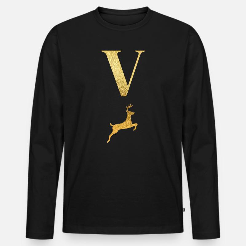 Buchstabe v goldener Hirsch - Geschenkidee - Männer Premium Bio Langarmshirt - Schwarz