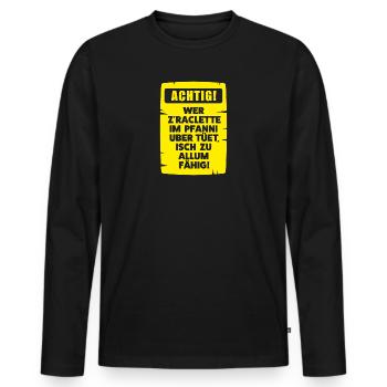 ACHTIG RACLETTE-PFANNI - Männer Premium Bio Langarmshirt - Schwarz - Vorne - Nico (187cm)
