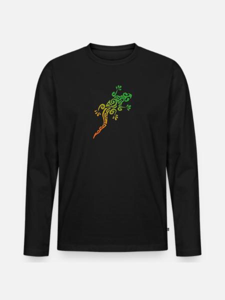 LÉZARD POLYNÉSIEN - collection tribale - T-shirt manches longues Premium bio Homme - noir