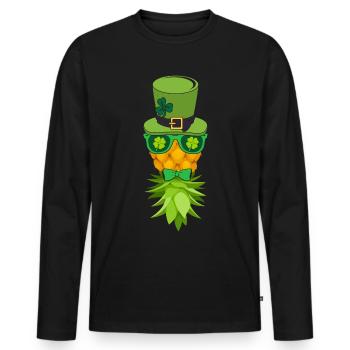 St. Patty Pineapple With Ivy Cap Shamrock - Men's Premium Organic Long Sleeve Shirt - black - Front - Nico (187cm)