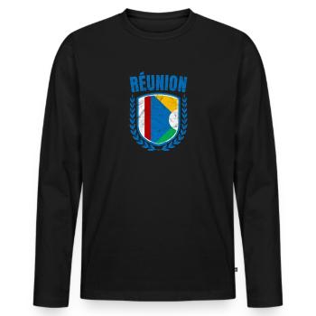 Réunion - T-shirt manches longues Premium bio Homme - noir - Devant - Nico (187cm)