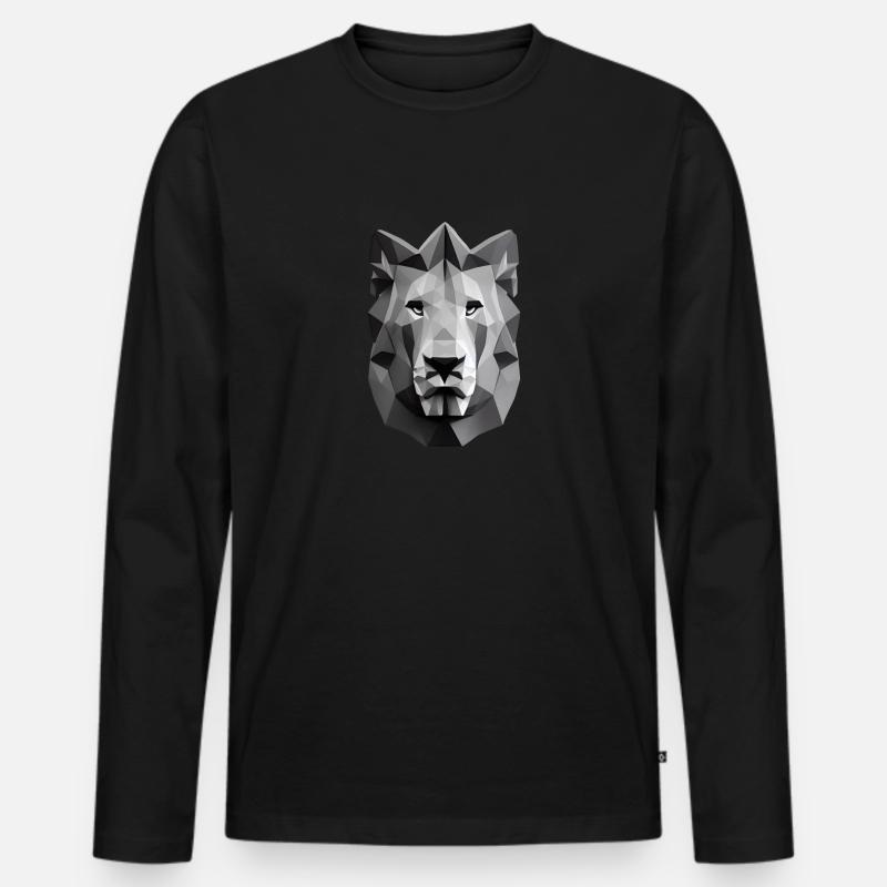 Polygon Design Löwe Tierkopf - Männer Premium Bio Langarmshirt - Schwarz