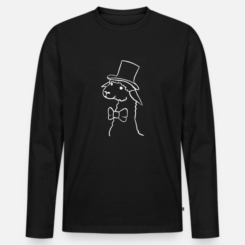 Alpaka mit Hut - Männer Premium Bio Langarmshirt - Schwarz