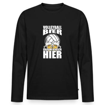 Lustiger Spruch Volleyball Bier darum bin ich hier - Männer Premium Bio Langarmshirt - Schwarz - Vorne - Nico (187cm)