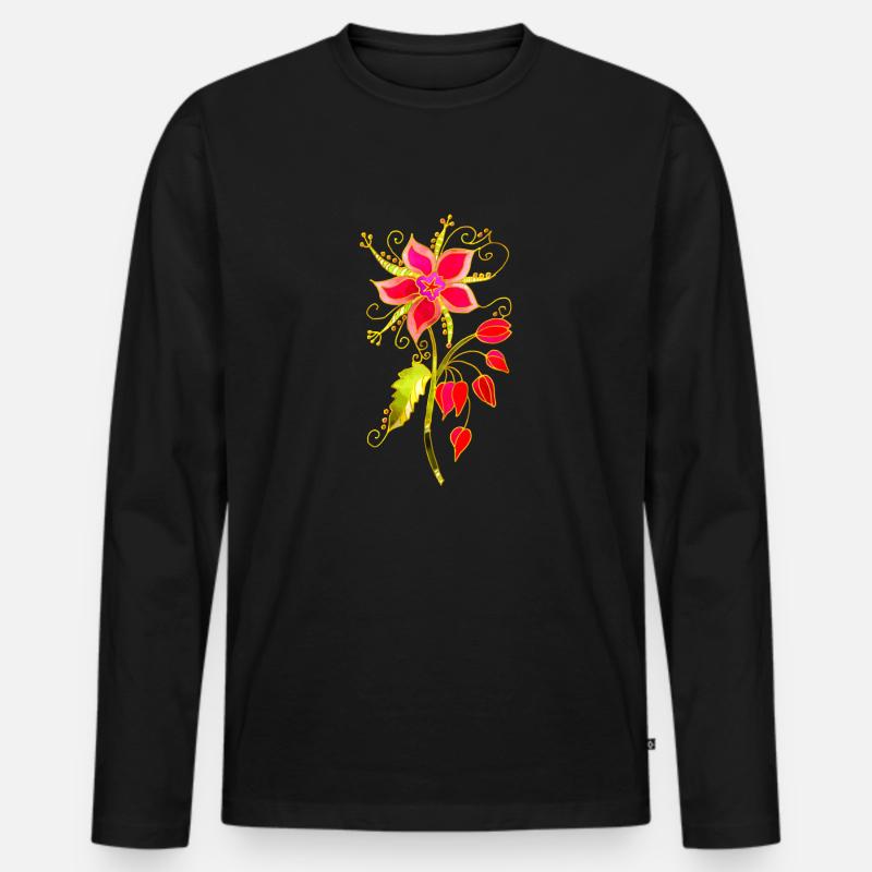 Blumen - Männer Premium Bio Langarmshirt - Schwarz