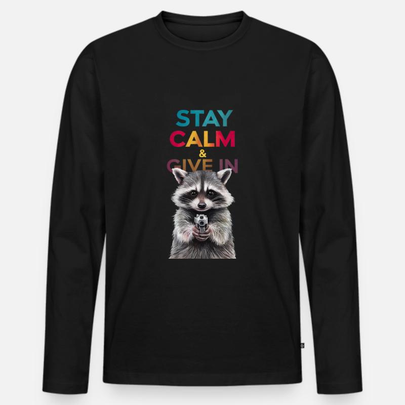 Meme Waschbär - Männer Premium Bio Langarmshirt - Schwarz