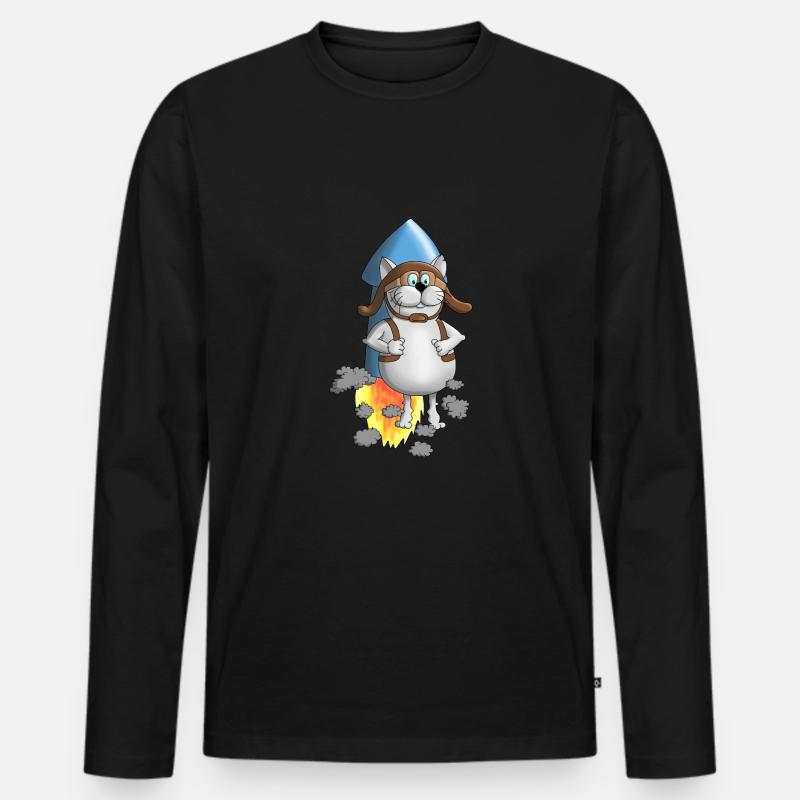 Neuanfang - Rakete - Comic - Männer Premium Bio Langarmshirt - Schwarz