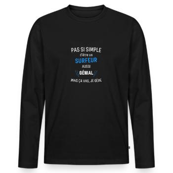 Surfeur Génial - T-shirt manches longues Premium bio Homme - noir - Devant - Nico (187cm)