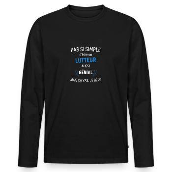T-shirt Lutteur Génial - T-shirt manches longues Premium bio Homme - noir - Devant - Nico (187cm)