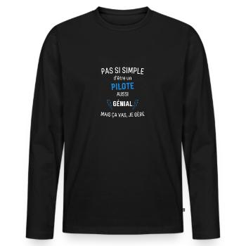 Tolles Piloten-T-Shirt - Männer Premium Bio Langarmshirt - Schwarz - Vorne - Nico (187cm)