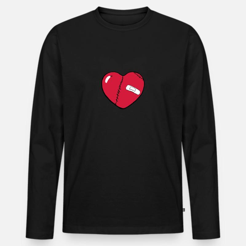 Herz - Männer Premium Bio Langarmshirt - Schwarz