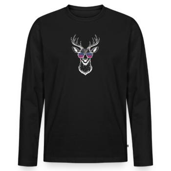 Hirsch 🦌 mit Sonnebrille - Männer Premium Bio Langarmshirt - Schwarz - Vorne - Nico (187cm)