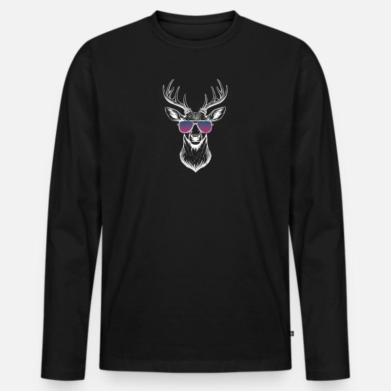 Hirsch 🦌 mit Sonnebrille - Männer Premium Bio Langarmshirt - Schwarz