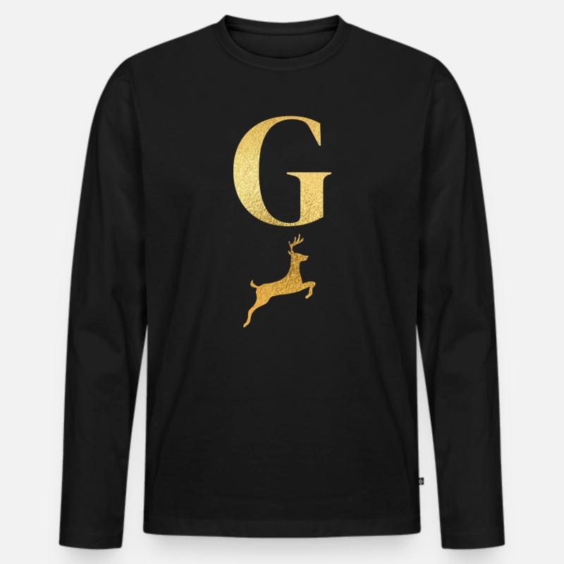 Buchstabe g goldener Hirsch - Geschenkidee - Männer Premium Bio Langarmshirt - Schwarz