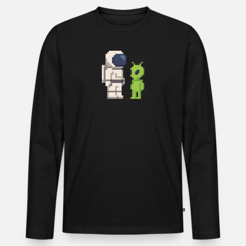 Pixel Astronaut trifft Alien - Männer Premium Bio Langarmshirt - Schwarz