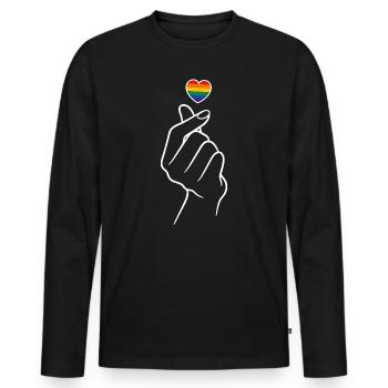 Pride Herz Regenborgen Fingerherz  - Männer Premium Bio Langarmshirt - Schwarz - Vorne - Nico (187cm)