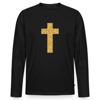 Cross gold glitter effect golden - Men's Premium Organic Long Sleeve Shirt - black - Front - Nico (187cm)