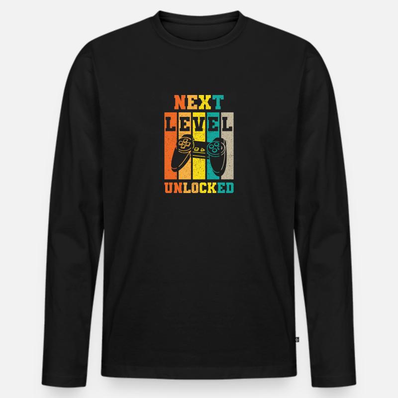 Nächstes Level freigeschaltet - Männer Premium Bio Langarmshirt - Schwarz
