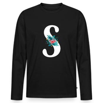 lettre S fleuris - T-shirt manches longues Premium bio Homme - noir - Devant - Nico (187cm)
