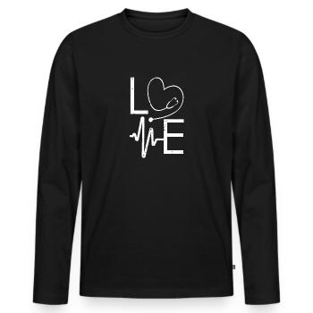 Nurse love Heartbeat | Proud to be a Nurse - Men's Premium Organic Long Sleeve Shirt - black - Front - Nico (187cm)