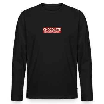 CHOCOLATE - BECAUSE KALE SUCKS - Männer Premium Bio Langarmshirt - Schwarz - Vorne - Nico (187cm)