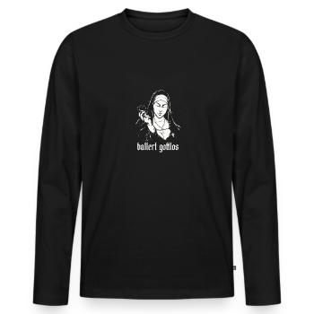 Ballert Gottlos Nonne Trinkt Wein - Männer Premium Bio Langarmshirt - Schwarz - Vorne - Nico (187cm)