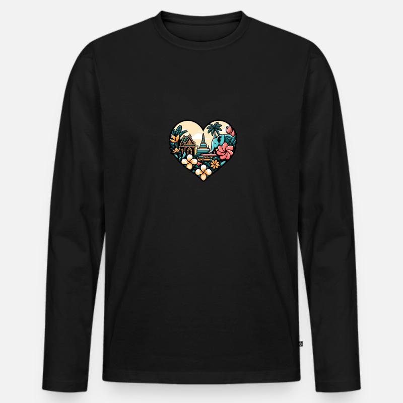 Thai-tempel Elefant Bangkok Pagode - Männer Premium Bio Langarmshirt - Schwarz