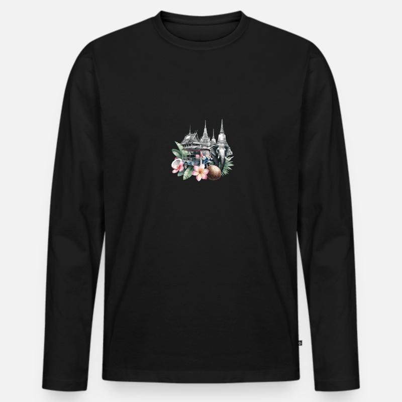 Thai-tempel Elefant Bangkok Pagode - Männer Premium Bio Langarmshirt - Schwarz