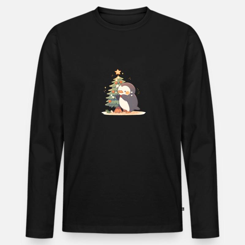 Christmas tree penguin - Männer Premium Bio Langarmshirt - Schwarz