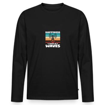 Happiness Comes In Waves Amateur Radio for Radio Operators - Men's Premium Organic Long Sleeve Shirt - black - Front - Nico (187cm)