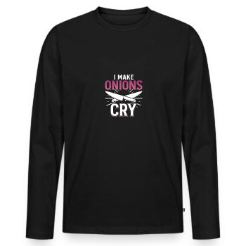 Je fais pleurer les oignons Cuisine Drôle Chef - T-shirt manches longues Premium bio Homme - noir - Devant - Nico (187cm)